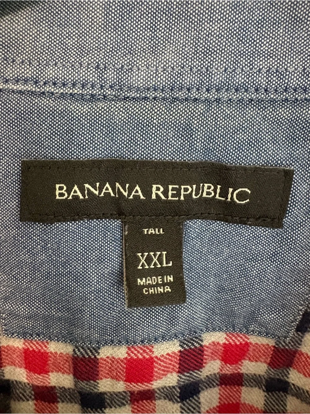 Banana Republic Plaid Navy Red Gray Gingham Lightweight Flannel Sz XXL Tall